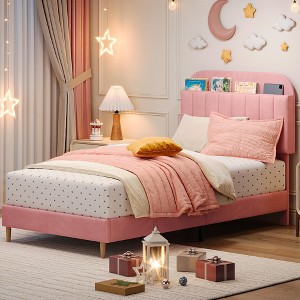 Twin/Twin XL/Full Bed Frames, Upholstered Platform Bed Frame with Bookcase Headboard, Velvet Platform Bed Mattress Foundation - 1 of 4