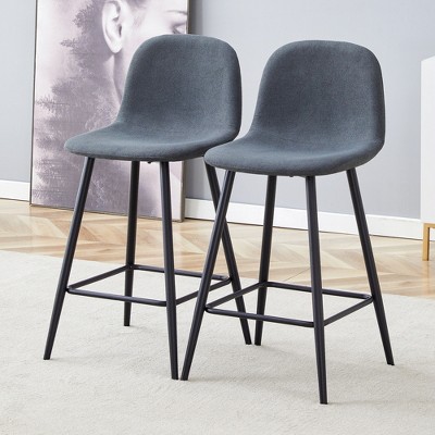 Vynxaria Dark Gray Linen Fabric Bar Chairs Set of 2