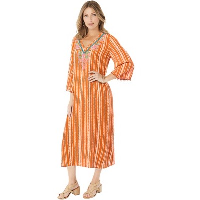 Roaman's Women's Plus Size Embellished Crinkle Kaftan