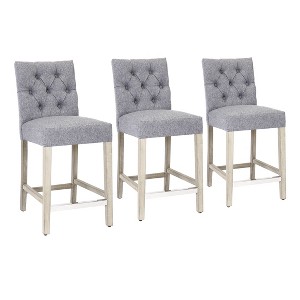 WestinTrends Hayes 24" Linen Fabric Tufted Counter Stool (Set of 3) - 1 of 4