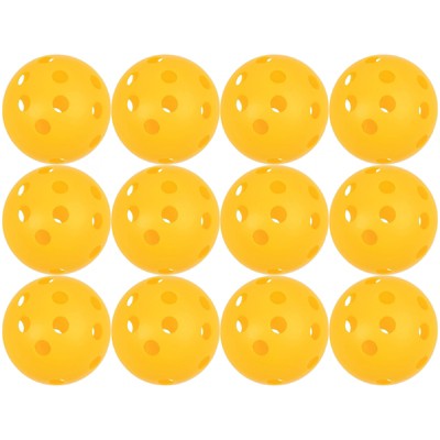 12-Pack Plastic Practice Pickleballs, for Indoor and Outdoor Sport Training, Yellow