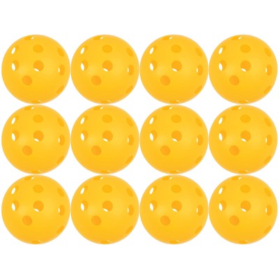 12-Pack Plastic Practice Pickleballs, for Indoor and Outdoor Sport Training, Yellow