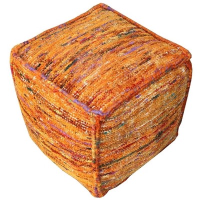 Moti Wendy Ottoman Pouf Upholstered in Orange Fabric 80% recycled silk & 20% cotton