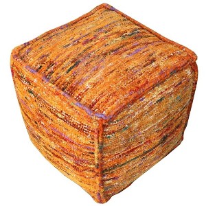 Moti Wendy Ottoman Pouf Upholstered in Orange Fabric 80% recycled silk & 20% cotton - 1 of 4
