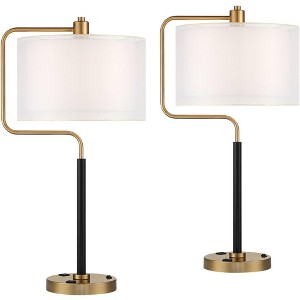 Possini Euro Design Carlyle 30 1/2" Tall Mid Century Modern Desk Lamps Set of 2 USB Port Smart Socket AC Power Outlet Black Gold Metal Charging - 1 of 4