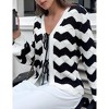 Coolmee Women's Cardigan Chunky Fashion Open Front Striped Color Block Cable Knit Sweater Coats - 4 of 4