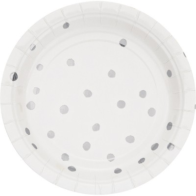 White and Silver Foil Dot 7" Dessert Plates - 8ct