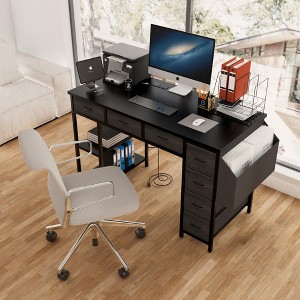 MDF & Metal Computer Desk with Power Outlet, 7 Fabric Drawers & Side Pocket - 1 of 4