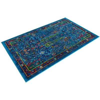Navy Blue Abstract Rectangular Synthetic Area Rug