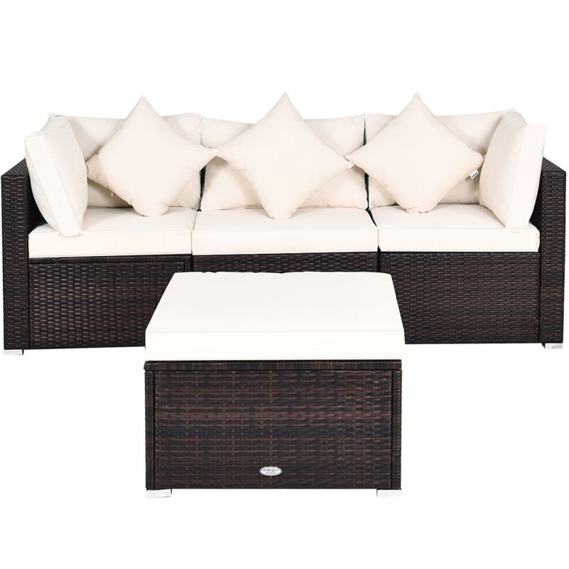 Tangkula 4PCS Patio Rattan Wicker Sectional Sofa Set Conversation Furniture Set w Cushion, 3 of 6