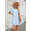 Women's Crew Neck Loose Short - Sleeve Dress with Pockets, Casual Solid Color Shift Dress - 2 of 4