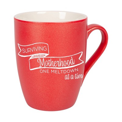 Elanze Designs Surviving Motherhood One Meltdown At A Time Crimson Red 10 ounce New Bone China Coffee Cup Mug