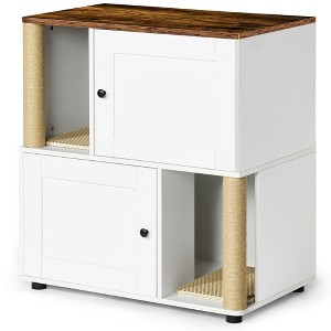Lirago White Vintage Double Cat Litter Box Enclosure 31.5x19.7x34.5"-2-Tier Storage Shelf - 1 of 4