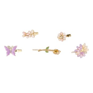 Unique Bargains Women's Fashion Grace Butterfly Flowers Hair Clips Gold Tone Purple 5 Pcs - 1 of 3
