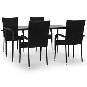vidaXL Garden Dining Set Black PE rattan, powder-coated steel, glass - 63" table length Black 4 - 1 of 4