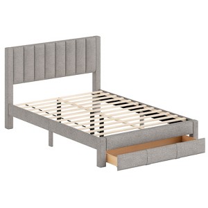Safstar Queen Size Bed Frame w/Storage Drawer & Vertical Channel Headboard,Light Gray - 1 of 4