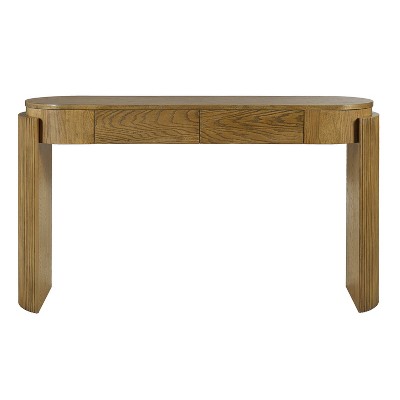 Luxystar Console Table with Natural Wood Grain Finish, Oval Top and 2 Drawers for Entryway and Living Room, Pine Wood