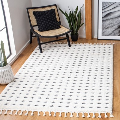 Ivory and Grey Diamond Shag 4' x 6' Synthetic Rug