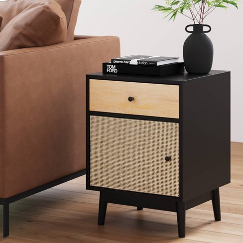 Nash Industrial Modern Wood Tray Top Side Table Nutmeg Matte Black - Nathan  James