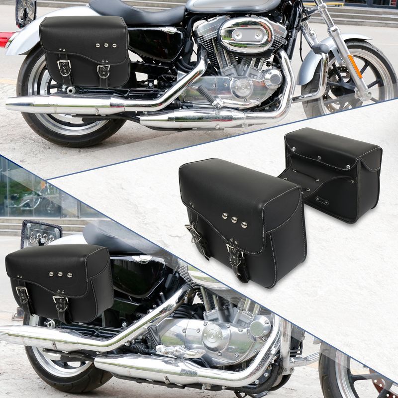 Unique Bargains Luggage Adjustable Buckles Motorcycle Side Tool Bags Black 1 Pair, 2 of 7