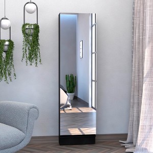 Shoe rack 67" H, five internal Storage Shelves, a mirror, a door, approximate capacity of 10 pairs of shoes, black - 1 of 4