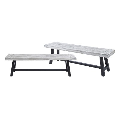 Vynxaria Sandblasted Light Gray Patio Benches - 63" Modern Industrial Outdoor Seating Set