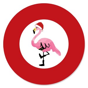 Big Dot of Happiness Flamingle Bells - Tropical Flamingo Christmas Party Circle Sticker Labels - 24 Count - 1 of 4