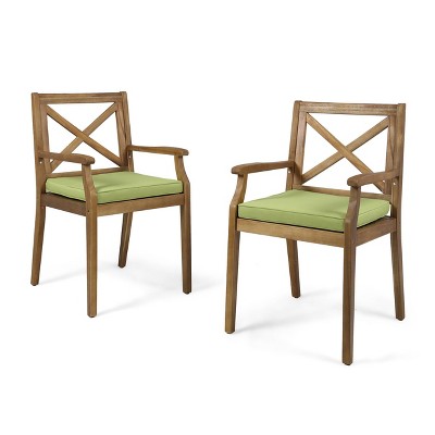 Perla 2pk Acacia Wood Patio Dining Chairs - Teak/Green - Christopher Knight Home