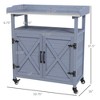 Outdoor Wooden Potting Bench with Storage Cabinet, Aluminum Tabletop, Rubber Wheels for Backyard, Patio, Balcony - 3 of 4