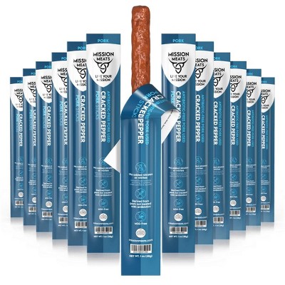 Mission Meats Cracked Pepper Pork Meat Sticks, Antibiotic Free, Sugar Free, Gluten Free, 1oz