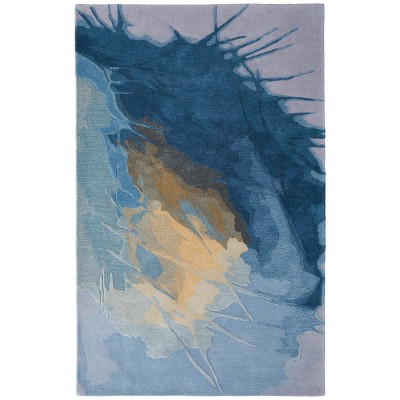 Kawai Modern Abstract Blue/Gold/Gray Area Rug