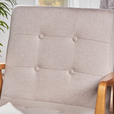 Elegant Mid-Century Tufted Club Chair in Beige Leather and Wood
