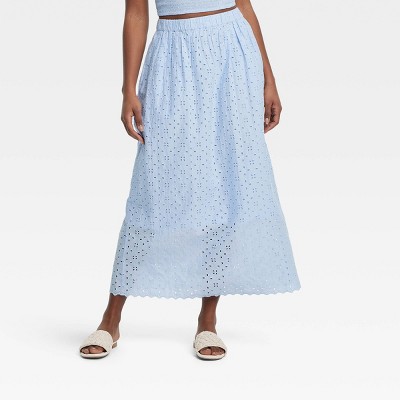 Women's Eyelet Maxi A-Line Skirt - Universal Thread™ Blue L