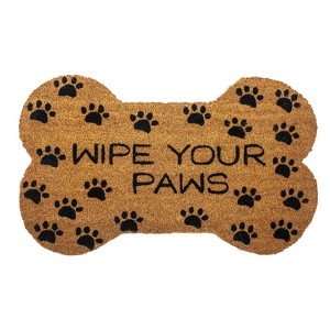 1'5" x 2'5" Wipe Your Paws Indoor/Outdoor Coir Doormat Black/Brown - Entryways: Novelty Welcome Rug with PVC Backing - 1 of 4