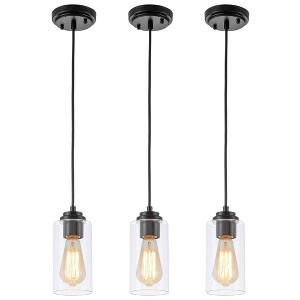 C Cattleya 1-Light Black Island Pendant Light with Cylinder Clear Glass(3-Pack) - 1 of 4