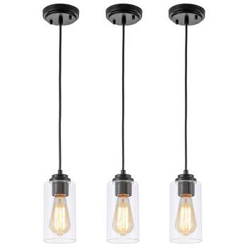 C Cattleya 1-Light Black Island Pendant Light with Cylinder Clear Glass(3-Pack)