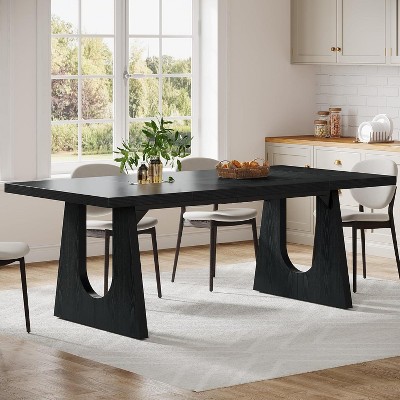 Okak Modern Large Rectangular Dining Table with Wood Pedestal Base,Minimalist Kitchen Dinner Table for Dining Room,Family Meals