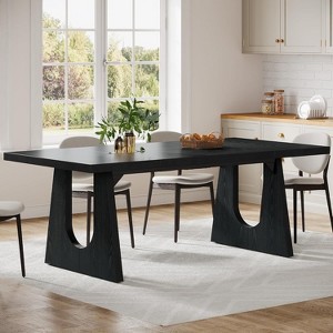 Okak Modern Large Rectangular Dining Table with Wood Pedestal Base,Minimalist Kitchen Dinner Table for Dining Room,Family Meals - 1 of 4
