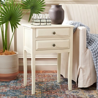 Beige Transitional Solid Poplar Rectangular End Table with Storage