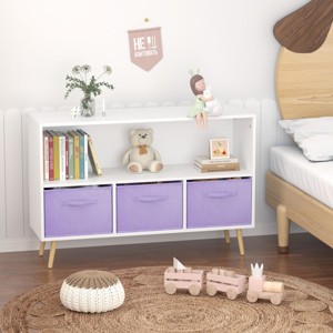 TopComfy Decorative Storage Cabinets Kids Bookcase with Fabric Drawers for Kids Room, White and Purple, 35.43"*11.02"*23.62" - 1 of 4