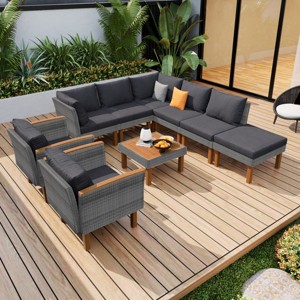 Coolbibila-Patio Dining Set 9 Piece, Garden Furniture Set Made of PE Rattan,  Sofa Set Outdoor With Coffee Table, Sofa Set Modern - 1 of 4