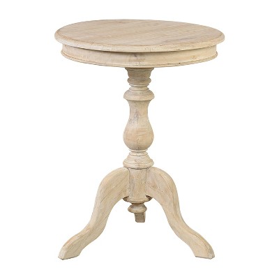 Allura Pedestal Round End Table Whitewashed wood - East At Main