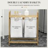 Munora Double Bamboo Laundry Hamper - 25.2"L x 13"W x 28.7"H with Shelf & 2 Removable Bags, Natural Wood/Dark Gray - 4 of 4