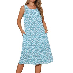 INSPIRE CHIC Women's Summer Beach Casual Sleeveless Crewneck Printed Midi Sundress with Pockets - 1 of 4