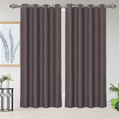 2 Pcs 52 x 84 Inch Solid Blockout Thermal Insulated Grommet Curtain Panels Brown - PiccoCasa