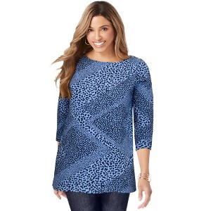 Jessica London Women's Plus Size Stretch Cotton Boatneck Tunic - 1 of 4