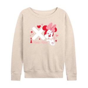 Women's - Disney - Xo Minnie Mouse Lightweight French Terry Wide Neck Long Sleeve Shirt - 1 of 4