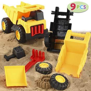Syncfun 9 PCS Take Apart Assemble Construction Truck Beach Sand Toy Set, for Kids Outdoor Play, Includes Shovels, Rake, Spoon, and Sand Sifter