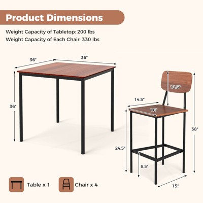 Walnut and Black Industrial Pub Table Set with 4 Chairs