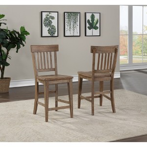 Pine and Rubberwood Solids Rustic Counter Chair (Set of 2) with Shaped Wood Seat, Saw Rasping and Distressing, Modern Ranch Design - 1 of 4